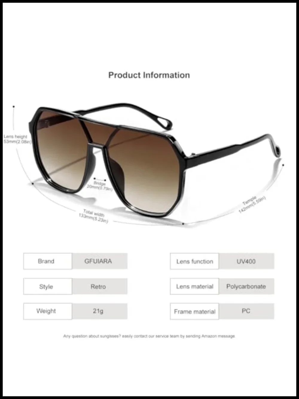 Oversized Square Aviator Sunglasses UV400 Protection Retro Trendy